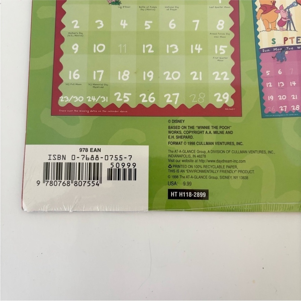 Vintage Disney Pooh Calendar Sealed 1999 Rare Collectible Classic Y2K Millennium - Picture 3 of 3